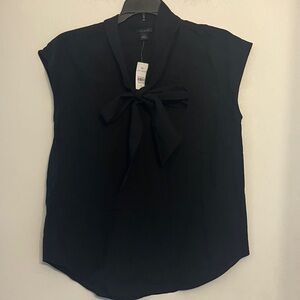 Ann Taylor NWT front neck tie black sleeveless/ capped sleeve top XS
